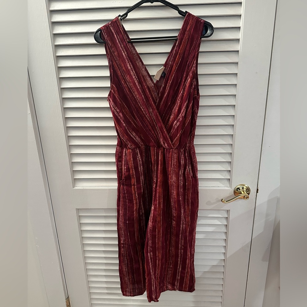 Universal Thread Burgundy Striped V-Neck Jumpsuit